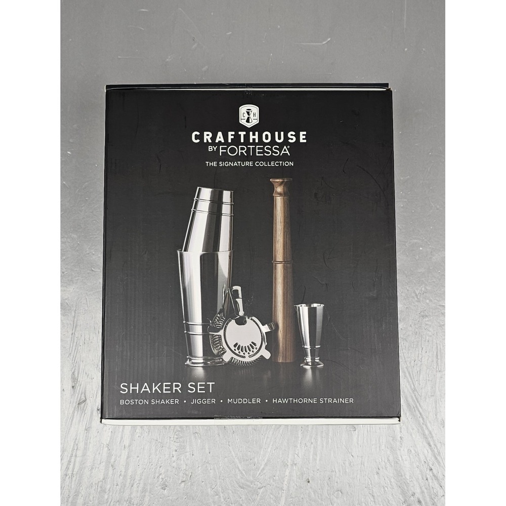 Fortessa Crafthouse Signature Shaker Set‎ Muddler Jigger Hawthorne Strainer NEW